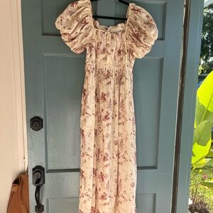 Christy Dawn Ivory Maxi Dress with Burgundy Floral Toile